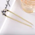 Modern minimalist U-shaped hair fork frosted metal acetate hair accessories for women - 10.4cm / Black and White Checkered