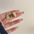 Chic square Maillard color earrings, minimalist design for autumn winter fashion daily wear. - Amber Contrast Studs
