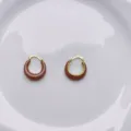 Brown enamel hoop earrings, stylish minimalist gold-rimmed small earcuffs for women daily wear - Brown Enamel Huggie Earrings
