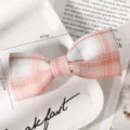 Sweet plaid bow hair clip for women, cute JK style hair accessory, pink and blue. - Pink