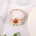 Joli chouchou en tissu style coréen avec motif floral tressé et charmants détails d'ours. - Style de Fleur / #2 Élastique à cheveux fleur blanche et ours
