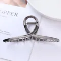 Close-up detail of geometric metal hair claw clip in gunmetal color, elegant and sturdy design. - Geometric Hollow Claw Clip (44#)