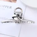 Silver metal hair claw clip with cute double heart design, perfect for secure daily styling. - 3# Silver Double Heart 3D Style / Individual Packaging / 11.5cm