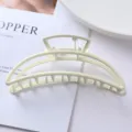Close up view of the elegant cream metal hair claw clip, highlighting smooth hollow shape. - Large Long Geometric Style (77#)