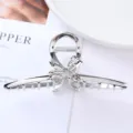 Silver metal hair claw clip with loop and bow design detail for women and girls ponytail styling. - 4# Silver Ring Bowknot Compact Style / Individual Packaging / 11.5cm