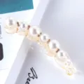 Pearl rhinestone banana clip detail, elegant gold hair accessory for stylish ponytail styling. - 11# Pearl Rhinestone Banana Clip