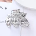 Silver metal leaf hair claw clip detail, elegant hollow design for secure hairstyling accessory. - Hollow Leaf Style (7#) / 11.5cm / Silver