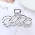 Silver geometric metal hair claw clip for women, stylish hollow hair accessories. - 14# Silver Hollow Lines Geometric Style / Individual Packaging / 8.9cm