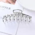 Silver metal hair claw clip minimalist elegant hair accessory for thick hair daily styling. - 8# Silver Hollow Striped Style / Individual Packaging / 11cm