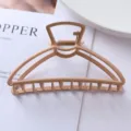 Matte khaki geometric metal hair claw clip detail view, stylish hair accessory for women. - Geometric Rectangular Hollow Claw Clip (56#)