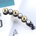 Close-up detail of a Korean style pearl and gold ball banana hair clip with rhinestones. - 4# Pearl Rhinestone Banana Clip