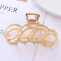 Gold metal hair claw clip geometric interlocking hair accessory for women daily wear 1pc - 32# Gold Ring Buckle Hollow Style / Individual Packaging / 8.9cm