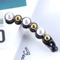 Closeup of elegant pearl and gold ball banana hair clip with sparkling rhinestones. - 5# Pearl Rhinestone Banana Clip