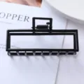 Black geometric metal hair claw clip detail, stylish square hollow hair accessory for women. - Geometric Square Metal Claw Clip (64#)