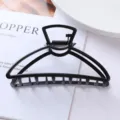 Black metal hair claw clip minimalist geometric hollow hair accessory for women daily styling - Geometric Semicircle Trapezoid Claw Clip (66#)