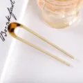 Minimalist U-shaped hair fork, matte metal and acetate tortoise shell hair pin for women. - 10.4cm / Tortoise