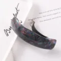 Acrylic curved spring hair clip for women, stylish multi-color plaid barrette for daily wear. - Colorblock Marble Pattern Spring Clip (40#)