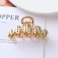 Gold metal hair claw clip with woven texture design, elegant fashion hair accessory for women. - 29# Gold Woven Texture Style / Individual Packaging / 7.4cm