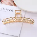 Gold metal hair claw clip with interlocking heart design for stylish daily hair styling and ponytails - 27# Gold Connected Hearts Hollow Style / Individual Packaging / 11.9cm