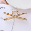 Gold metal hair claw clip geometric X shape hair accessory for women styling daily wear. - 33# Gold Geometric Cross Style / Individual Packaging / 10cm Size
