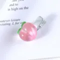 Pink peach hair clip detail, resin fruit side clip with metal snap for sweet daily styling. - Peach Shape / Pink