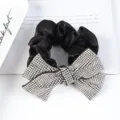 Black fabric hair scrunchie with sparkly rhinestone bow for women elegant daily wear accessory - Style 4 Inlaid Rhinestone White Bowknot Hair Tie / L