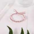 Korean style pink braided hair rope with pearl decorations and bow, elegant and sweet. - Pink