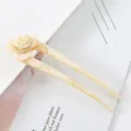 Detailed view of cream white acetate floral U-shaped hair fork with marble texture. - 3# U-Shaped Flower Style / 11.9cm / Yellow