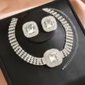 Set di collana e orecchini in strass di cristallo di lusso per feste di matrimonio. - Stile Argento (80866601)