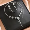 Set collana e orecchini di fiori in strass lucido gioielli da sposa per matrimonio dettaglio - Stile Argento (80866901)