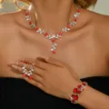 Set di gioielli elegante con collana orecchini e bracciale rossi per dettagli di nozze. - Squisito Rosso Bianco (84865413) / Set da 3 Pezzi Orecchini Collana Bracciale