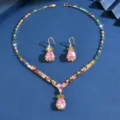Elegante collana orecchini goccia zircone colorato set di gioielli da festa per donna - Multicolore (HB047-2)