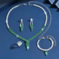 Stunning green zircon rhinestone necklace earrings bracelet ring jewelry set detail - Four-Piece Set (HB049-1) / Green