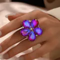 Squisito anello fiore strass statement cristallo geometrico gioiello regolabile dettaglio. - Stile Fiore Colorato (MS266)