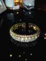 Vintage Palast Stil mehrreihige Strass offene Manschette Armband Luxus funkelnder Schmuck Detail - Innendurchmesser 5.4cm Breite 0.6cm / Gold Weiß