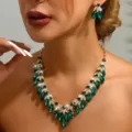 Lussuoso set di collana e orecchini in strass verde per gioielli di moda da sposa - Collezione di Lusso Strass Verde Scuro (80801916)