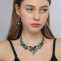 Set collana e orecchini strass verde da sposa per abito da festa gioielli di lusso. - Collezione Raffinata Lusso Euro-Americana (80828106)