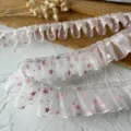 Sheer organza ruffled ribbon lace trim with pink star print, ideal for DIY crafts and doll clothes. - Pink Star Mesh Style (3#) / 1 Meter Long 2.5cm Wide