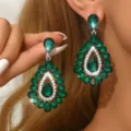 Orecchini pendenti in lega di strass verde a goccia di moda per feste eleganti - Stile Goccia Verde Scuro Grande (MS375-3)