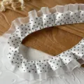 Cinta de encaje blanca de lunares para costura DIY, decoración de vestidos de muñecas y accesorios. - Blanco con puntos negros