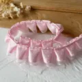 Cinta de Lunares con Volantes Rosa Ribete para Costura DIY Vestido de Muñeca Decoración - Rosa Melocotón Punto Blanco