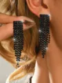 Black rhinestone fringe earrings, multi-strand crystal drop earrings for women party. - Earrings