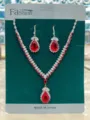 Set di gioielli con collana e orecchini in zircone goccia rosso lusso per donna elegante. - Argento Rosso (HB047-6)