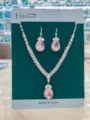 Meravigliosa elegante parure di gioielli con collana e orecchini in zircone rosa. - Argento Rosa (HB047-8)