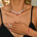 Luxury silver plated red crystal bridal necklace earrings bracelet jewelry set for women - Red Three-Piece Set (9186-5)