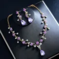 Luxus braut goldene blume strass halskette und ohrringe schmuck set im eleganten lila stil. - d613 Lila