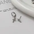 Silver Zircon Cross Earrings Set Niche Design Dangle Hoop and Stud Earrings Elegant - Asymmetric Cross Hoop