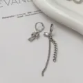 Silver Zircon Asymmetric Bow Tassel Drop Earrings Minimalist Chic Fashion Jewelry Gift - Asymmetric Chain Huggie Earrings (1 Pair)