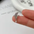 Silver color luxury micro-paved zirconia wing ear cuff with hanging teardrop stone variant - Wing Ear Clip (Single Piece)