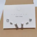 6-Piece Crystal Stud Earrings Set Geometric Rhinestone Silver Tone Earring Jewelry - Geometric Zirconia Stud Earrings